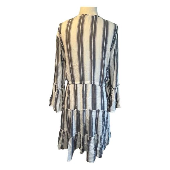 Blue Island Striped Beach Dress Cover-Up White Navy Blue Knit Bell Sleeve Front - Picture 4 of 8